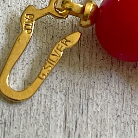 Red and gold tone beaded German silver vintage necklace - Picture 6 of 9